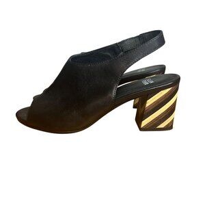 Eileen Fisher Leather Slingback Sandals‎ Size 8 Open Toe Italian Black Slip On